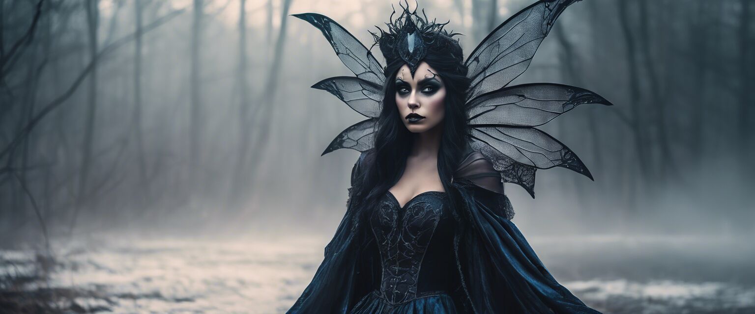 Dark fairy costume in a mystical setting