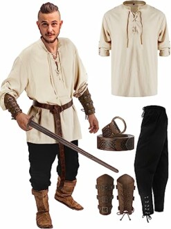 Jiuguva 4 Pcs Halloween Men's Renaissance Costume Set