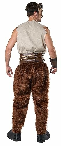 Back view of a person in a mythical creature costume with fur pants and a mask.