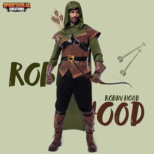 Person in Robin Hood costume with bow and arrows.