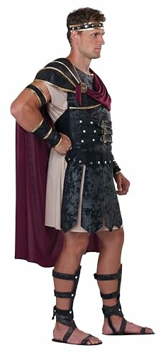 Person in Roman warrior costume with armor and cape